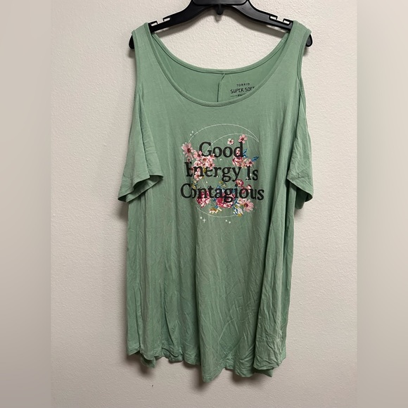 Torrid Super Soft Knits Good Energy Is Contagious Green Blouse Size 1 Or 1X - Picture 1 of 6